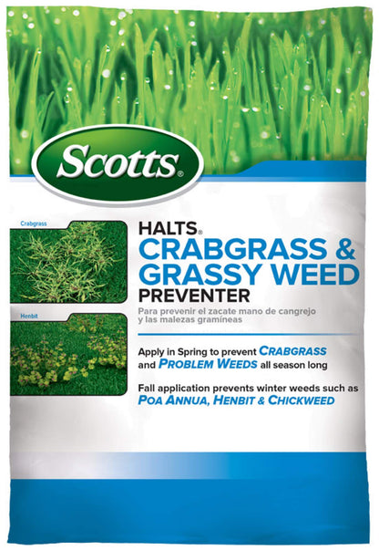 Scotts Halts Crabgrass and Grassy Weed Preventer, Crabgrass Preventer, Pre Emergent Weed Control for Lawns, Prevents Chickweed & More, Treats up to 5,000 sq. ft., 10.06 lb.