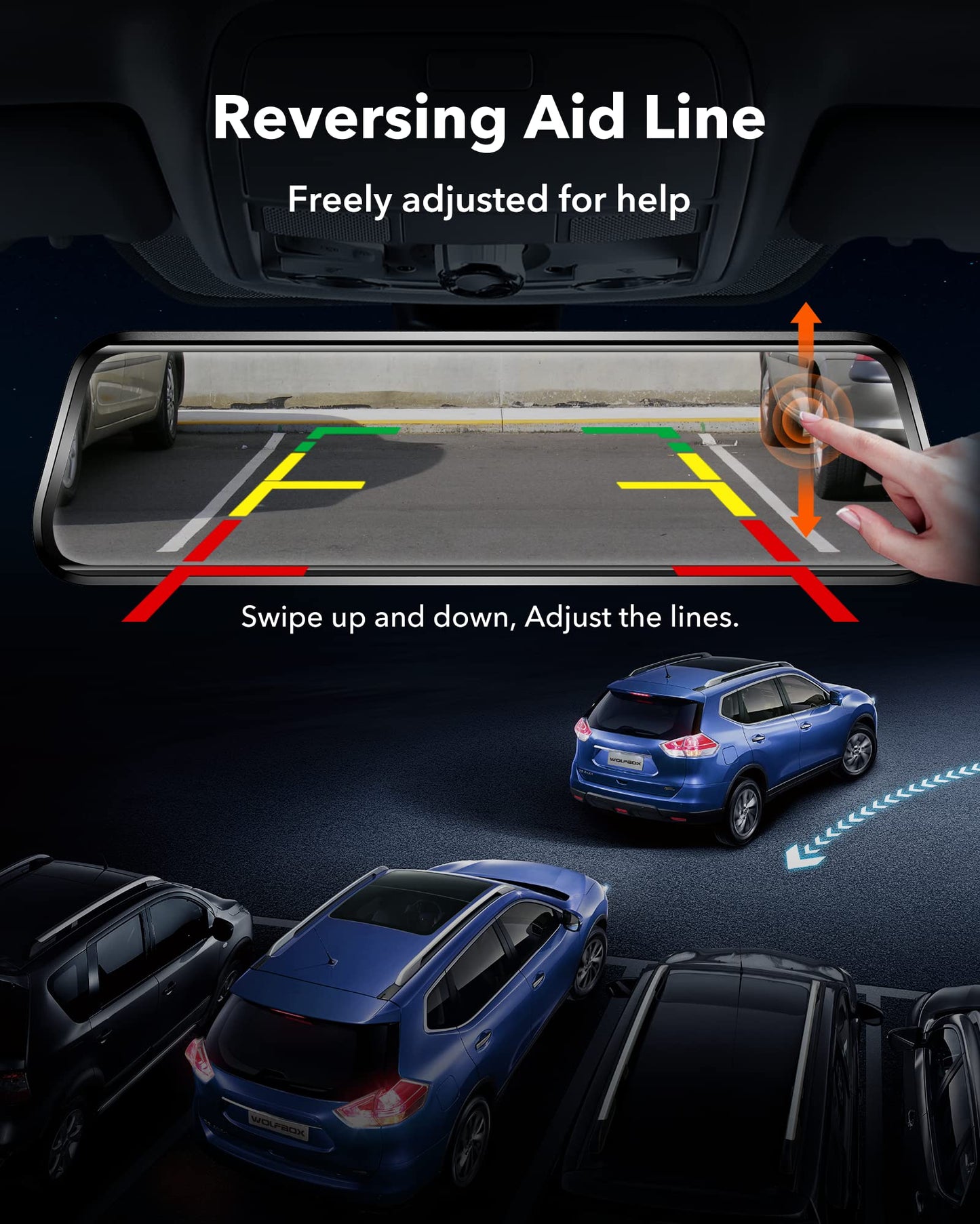 WOLFBOX G930 10'' Rear View Mirror Camera with 5.8GHz WiFi, 4K Dash Cam Front and Rear with WDR, Touch Screen Rearview Mirror Backup Camera, Parking Monitor, Reverse Assist, Includes 64GB Card & GPS