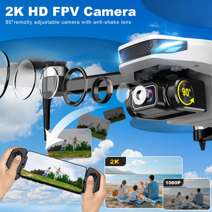 Drone with Camera for Adults, 2K HD GPS Drones with Auto Return, Follow Me, Circle Fly, Waypoint Fly, Optical Flow, Brushless Motor, Foldable 5G Transmission FPV Quadcopter