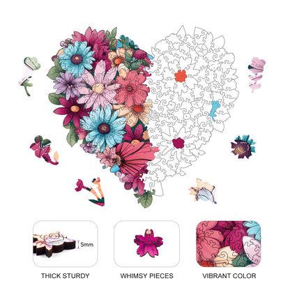 Ruikiyart Valentines Puzzle, Flower Puzzle for Adults 500 Pieces, Heart Flower Wood Jigsaw Puzzles, Wooden Puzzles for Adults Great Valentines Gift for Family Games Adult Home Decoration (17.3"*16.4")