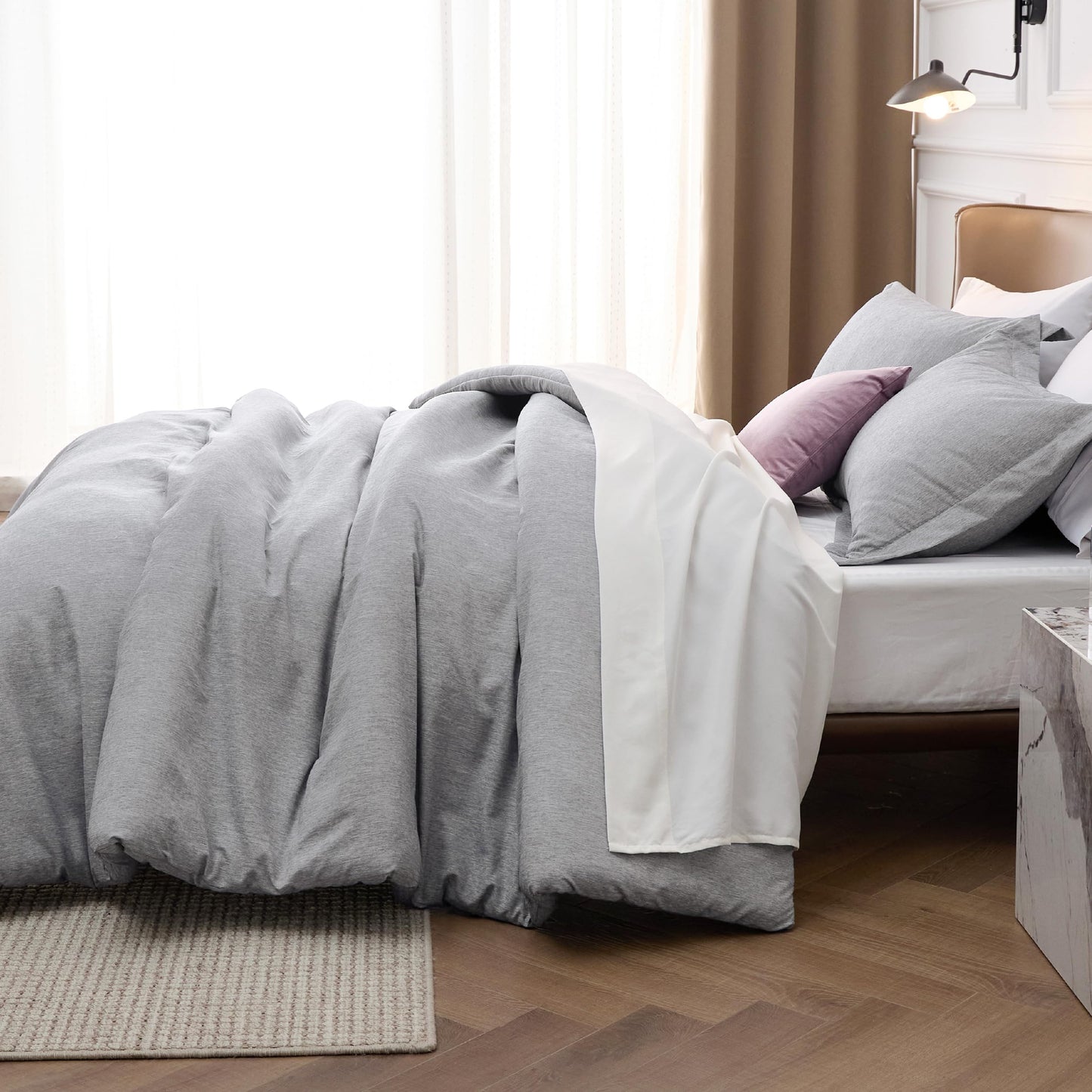 Bedsure Queen Comforter Set - Grey Soft Bedding for All Seasons, Cationic Dyed Bed Set, 3 Pieces, 1 Queen Size Comforter (90"x90") and 2 Pillow Shams (20"x26"+2")