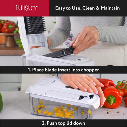 Fullstar Vegetable Chopper and Spiralizer - Food Chopper with Container, Fruit Slicer, Kitchen Gadgets & Accessories, Home Essentials (9 in 1, White)