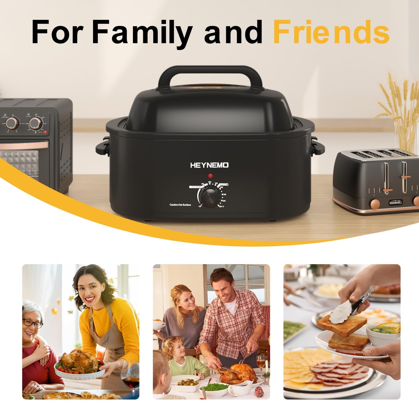 26QT Electric Roaster Oven, Electric Turkey Roaster with Viewing & Self-basting Lid, Stainless Steel Turkey Roaster Oven, Black