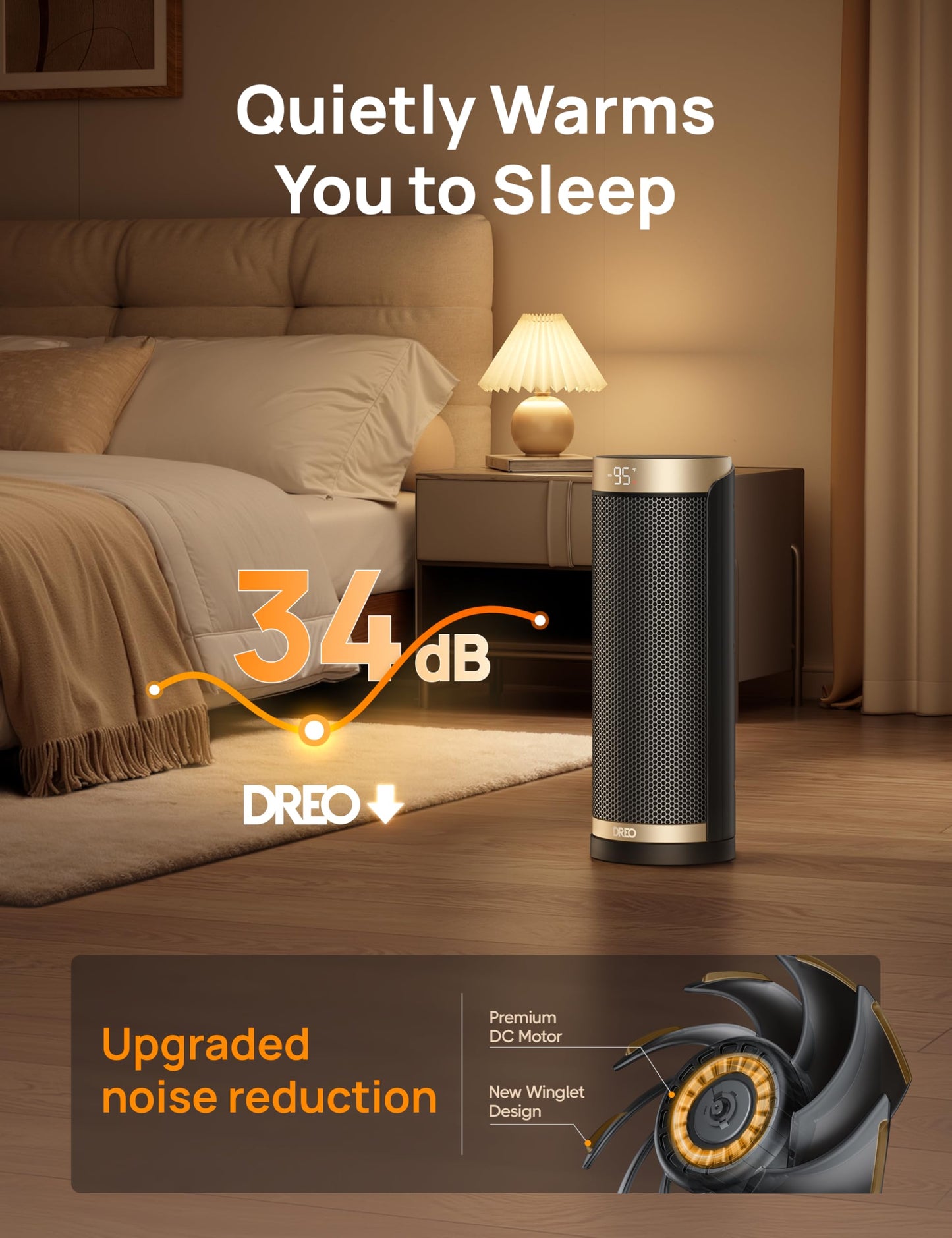 DREO Space Heater, 1500W Electric Heaters for Indoor Use with Thermostat, 70° Oscillation, 8 Safety Protections, 5 Modes, Remote, 12H Timer, Quiet Portable Heater for Office, Bedroom, Large Room