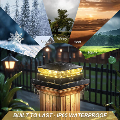 Solar Post Cap Light 8 Packs, Waterproof Solar Powered Fence Light, 4x4 IP65 Black Outdoor Post Solar Lights for Deck Garden & Patio Lights for 3.5x3.5,4x4,5x5 Wood & Vinyl Posts Warm White Lighting