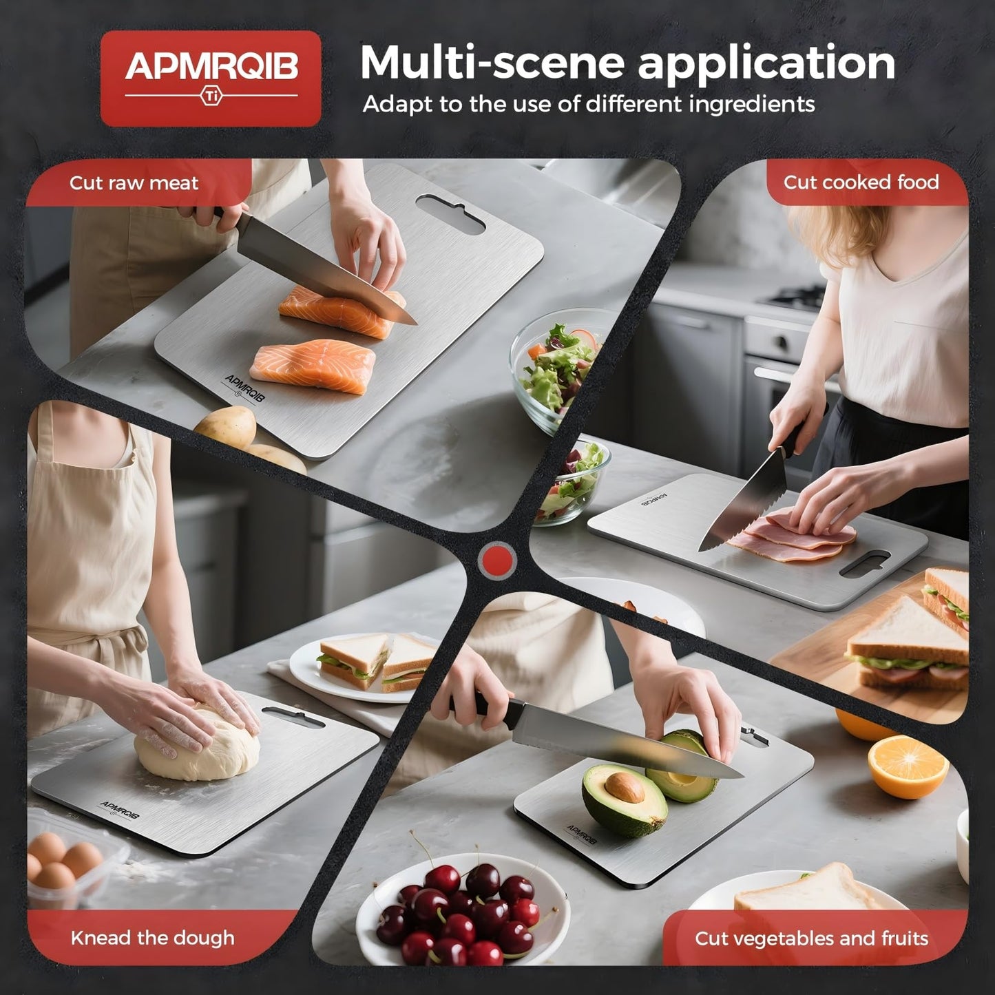 APMRQIB Titanium Cutting Board Set of 3,100% Pure Titanium Cutting Boards for Kitchen, Double Sided Non Toxic Cutting Board, Ideal Charcuterie & Chopping for Meat, Hygiene Durable Dishwashr（3 Pack)