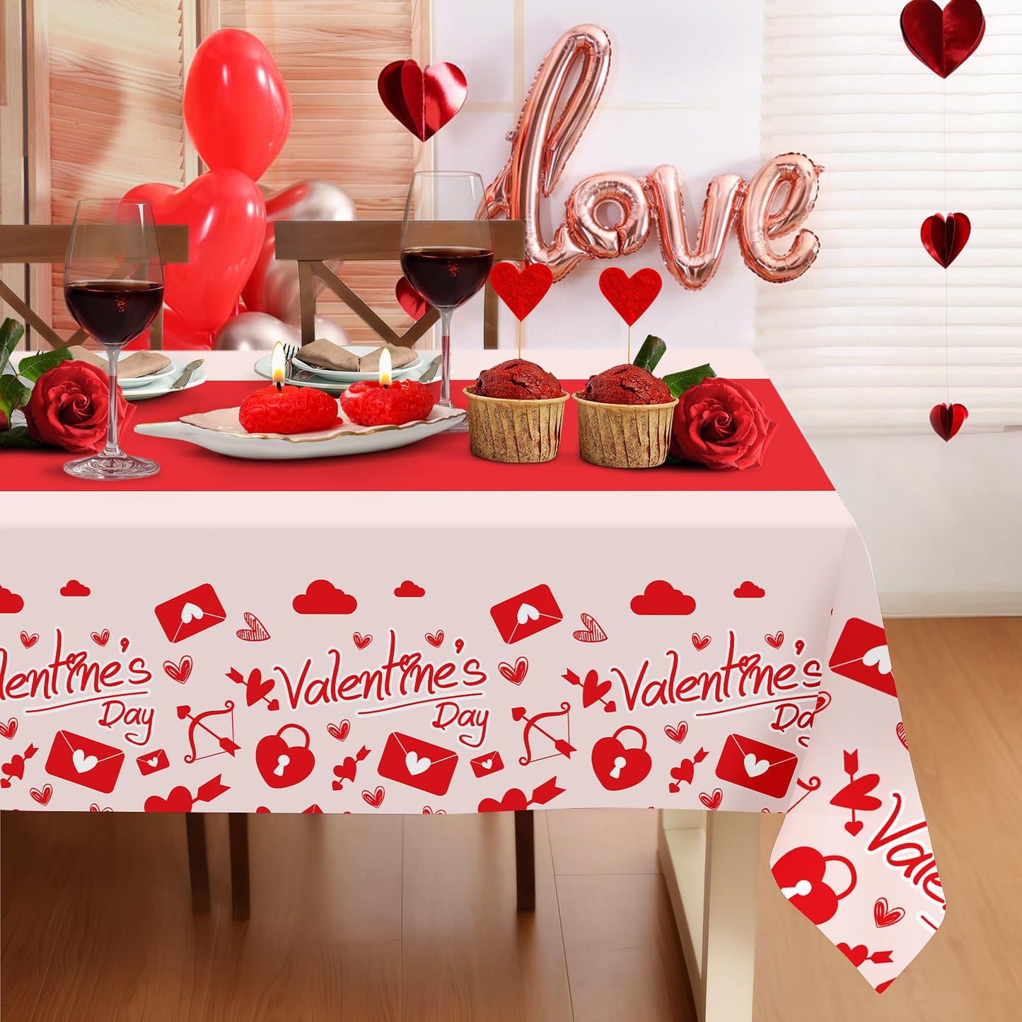 Childom Valentines Day Tablecloth for Valentines Day Decorations Party,3 Pack Disposable Plastic Valentines Table Cloths 54" x 108" Pink Table Cover,Valentines Decor for Wedding Engagement Anniversary