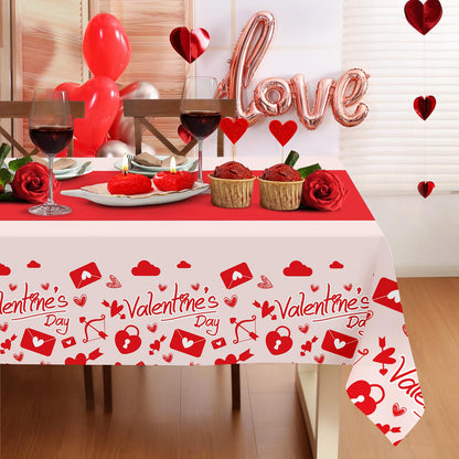 Childom Valentines Day Tablecloth for Valentines Day Decorations Party,3 Pack Disposable Plastic Valentines Table Cloths 54" x 108" Pink Table Cover,Valentines Decor for Wedding Engagement Anniversary