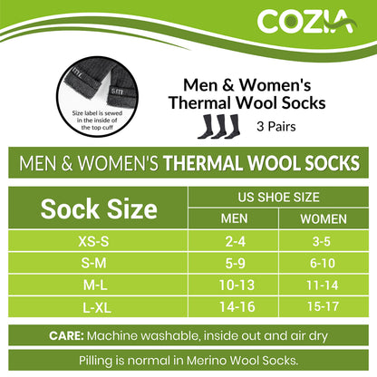 COZIA Merino Wool Socks Casual Warm Socks for Winter Cozy Boot Men & Women ML