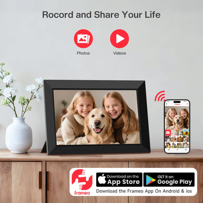 Frameo 10.1 Inch WiFi Digital Picture Frame, Smart Cloud Electronic Photo Frame with HD IPS Touch Screen Slideshow 32GB Memory Auto-Rotate Wall Mount, Share Photos/Videos from Phone by Frameo App