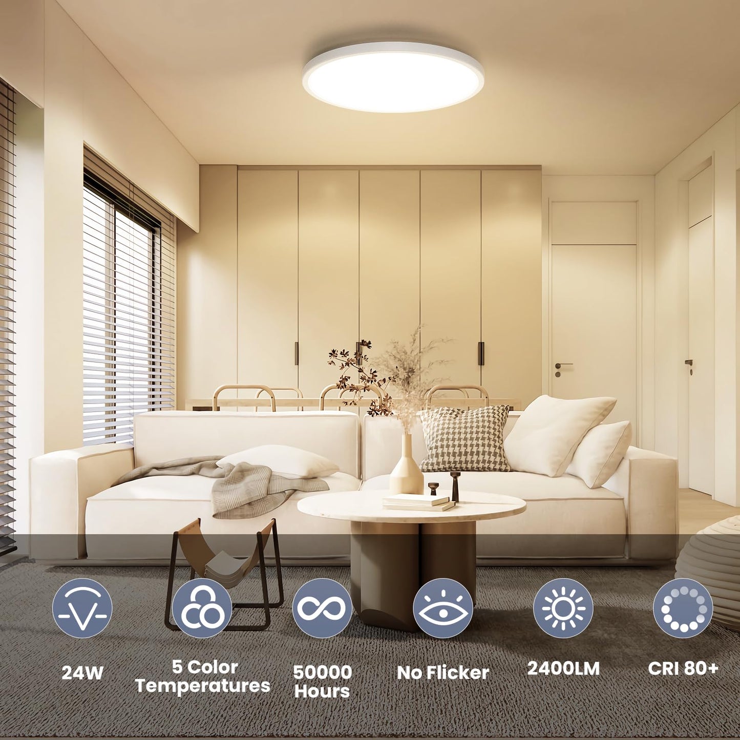 NIORSUN 12 inch Flush Mount LED Ceiling Light Fixture, Dimmable 3000K-6500K Adjustable Ceiling Lights, Ultra Thin White Round Lamp, 24W for Hallway, Kitchen, Bedroom, 4 Pack