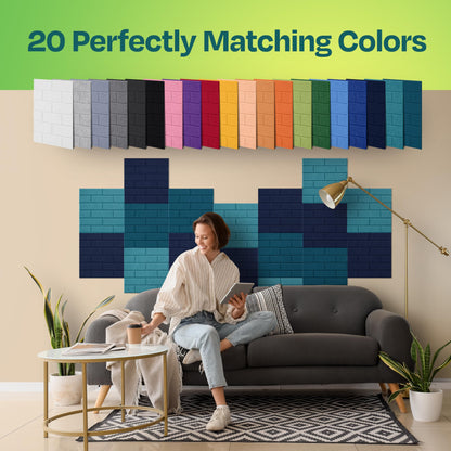 Ekkogo Acoustic Panels 18-Pack Soundproof Wall Panels 12"X12"X0.4" Brick Style Sound Panels Premium Sound Dampening Panels Easy Self Adhesive Installation - [Denim Blue]