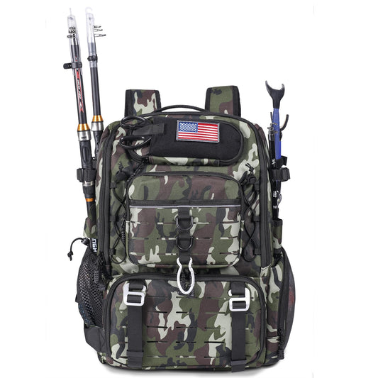 Vomgomfom 37L Fishing Backpack with Fully Waterproof Insulated Lining,Military Survival Molle Back Pack with Laptop Compartment,Army green Camouflage