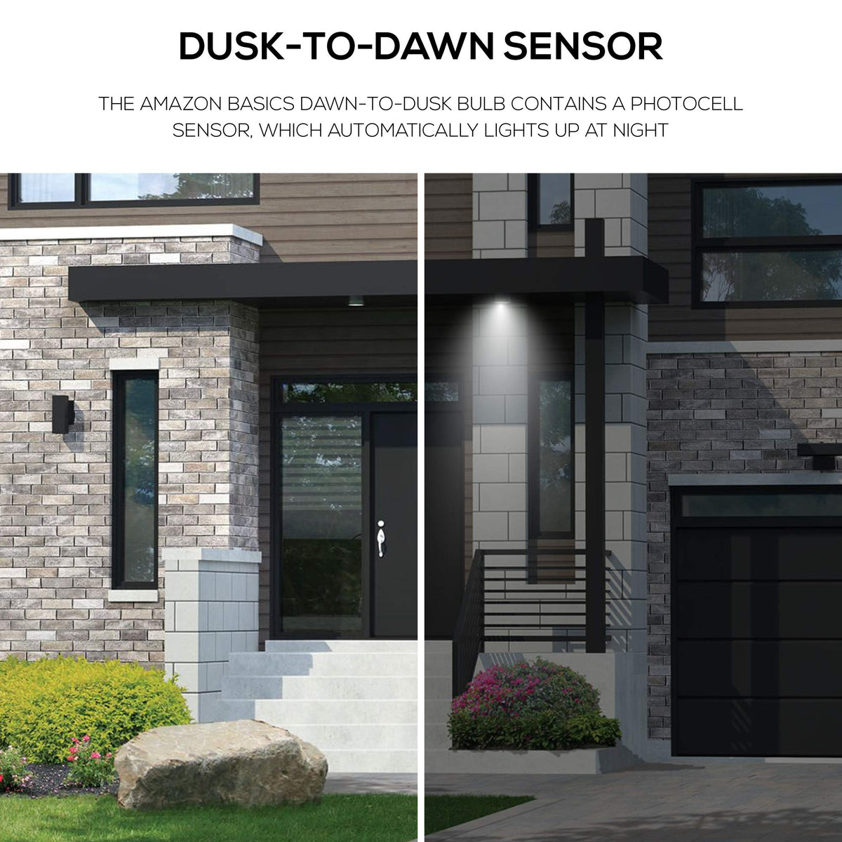 Amazon Basics A19 Dusk to Dawn Sensor LED Outdoor Light Bulb, 60W Equivalent, Energy-Efficient 9W, Daylight White, 2700K, E26 Base, 10,000 Hours, 2 Count (Pack of 1)