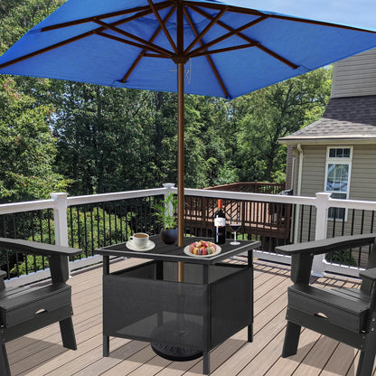 LZRS Adirondack Square Side Table with Umbrella Hole, Pool Composite Patio Table,HDPE End Tables for Backyard,Pool, Indoor Companion, Easy Maintenance & Weather Resistant(Black)