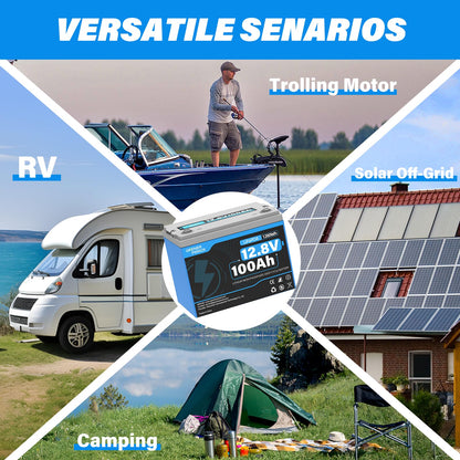 GrenerPower 12V 100Ah LiFePO4 Lithium Battery - BCI Group 24 Battery, 15000 Cycles, Built-in Cylindrical Grade A+ Cells & 100A BMS, Ideal for RVs, Trolling Motor, Home Energy Storage, Off-Grid, Boat