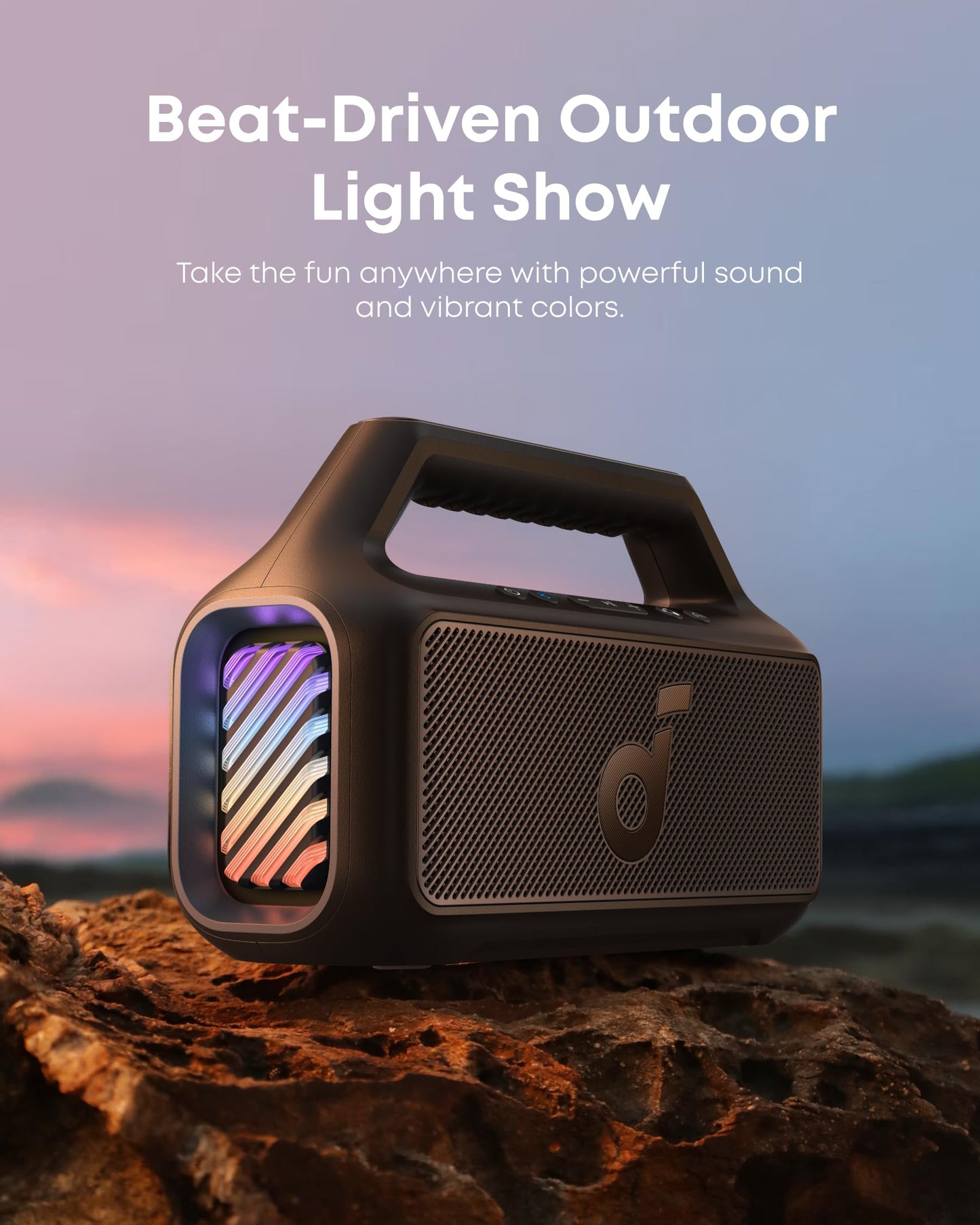 soundcore Boom 2 By Anker, Outdoor Speaker, 80W, Subwoofer, BassUp 2.0, 24H Playtime, IPX7 Waterproof, Floatable, RGB Lights, USB-C, Custom EQ, Bluetooth 5.3, Portable for Camping, Beach, and Backyard
