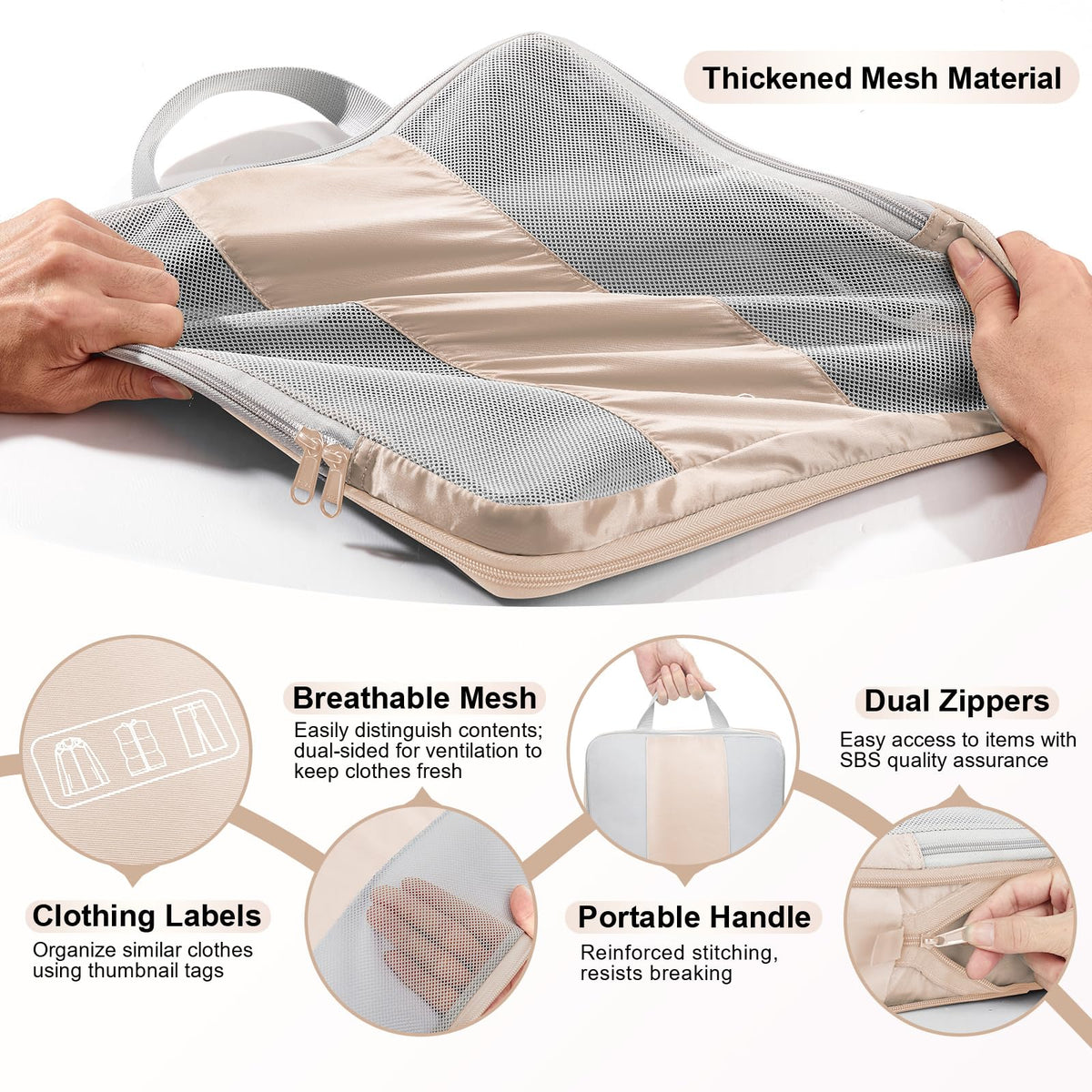 10 Set Compression Packing Cubes for Travel Women Mom,OlarHike Luggage Clothes Storage Gifts for Travelers,Airplane/Cruise/Car/Train Travel Essentials,Compressible Expandable Saver Space Bags(Beige)