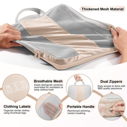 10 Set Compression Packing Cubes for Travel Women Mom,OlarHike Luggage Clothes Storage Gifts for Travelers,Airplane/Cruise/Car/Train Travel Essentials,Compressible Expandable Saver Space Bags(Beige)