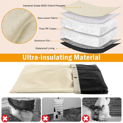 Angooni Upgraded Backflow Preventer Cover Aluminum Foil (5°F) - 30" W x 24" H Industrial 600D Winter Sprinkler Valve Covers for Outside, Anti-UV Winter-Freeze Water Well Pump Cover, Beige