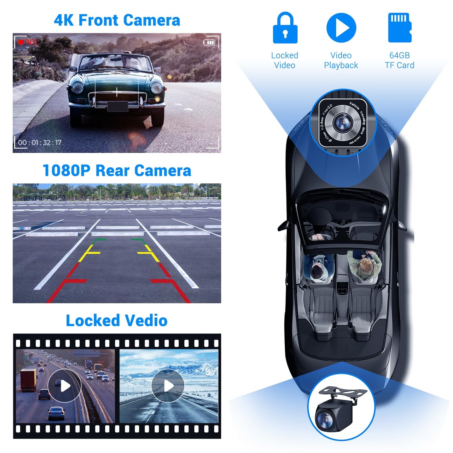 HAUXIY Wireless Apple Carplay Screen for Car 4K Dash Cam, 9" Portable Apple Carplay & Android Auto Car Stereo, with 1080p Backup Camera, GPS Navigation/Mirror Link/Voice Control/Bluetooth