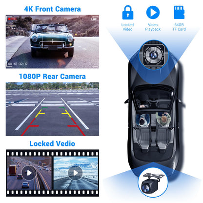 HAUXIY Wireless Apple Carplay Screen for Car 4K Dash Cam, 9" Portable Apple Carplay & Android Auto Car Stereo, with 1080p Backup Camera, GPS Navigation/Mirror Link/Voice Control/Bluetooth