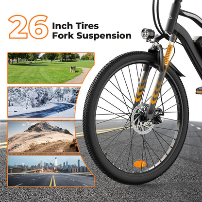 Fcgeoi Electric Bike, 750W Peak Motor, 60+ Miles Range & 20MPH, Removable Battery, 26" Tires, Dual Disc Brake, Shock Absorber, Commuting Electric Bikes for Adults