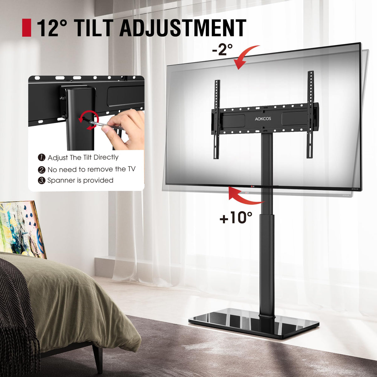 AOKCOS Swivel TV Floor Stand for 43-75 Inches TVs, 8 Level Height Adjustable Corner Extra Tall TV Stand Mount for Living Room/Bedroom, Holds up to 110 lbs,MAX VESA 600x400mm,Black