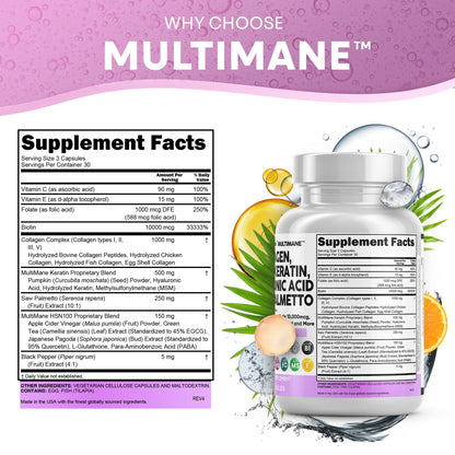Clean Nutraceuticals Collagen Pills 1000mg Biotin 10000mcg Keratin Saw Palmetto Hyaluronic Acid - Hair Skin & Nails Vitamins & DHT Blocker with Vitamin E Folic Acid Pumpkin Seed MSM - 90 Count