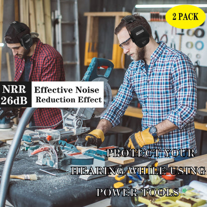 PROHEAR 016 Shooting Ear Protection Earmuffs 2 Pack, NRR 26dB for Gun Range, Hunting -Black and Black
