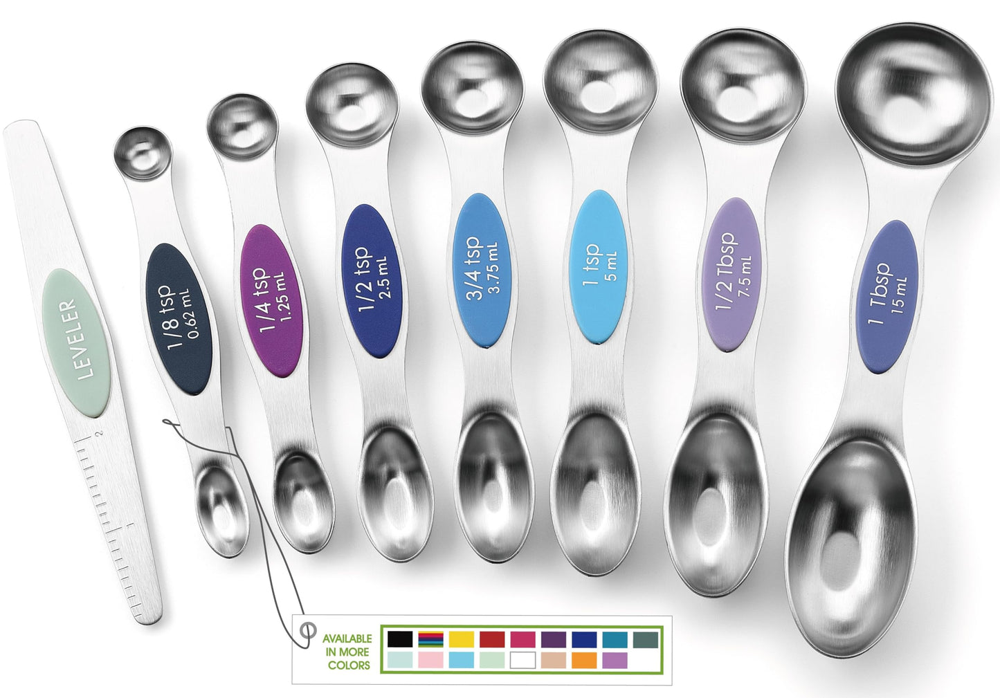 Spring Chef Stainless Steel Magnetic Measuring Spoons Set of 8 with Leveler, Dual Sided Metal Teaspoon & Tablespoon Measuring Spoons, Nesting Kitchen Gadgets for Baking & Cooking - Winter Frost