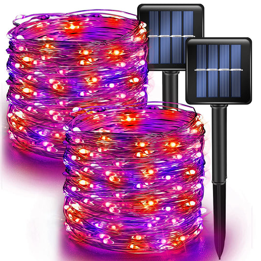 Dazzle Bright 2 Pack Purple and Orange Fairy String Lights, Total 80FT 240LED Solar Powered Fairy Lights with 8 Modes, Waterproof Copper Black Wire Lights for Outdoor Yard Party Halloween Decorations