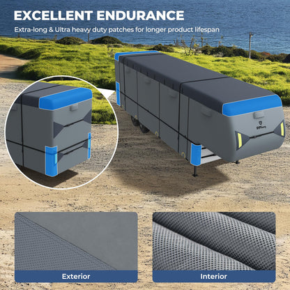 RVMasking 5th Wheel RV Cover, 40'1"-43' Heavy Duty 7 Layers Top Fifth Wheel Cover with 4 Tire Covers, Windproof Rip-Stop Anti-UV Trailer Cover, Dark Gray