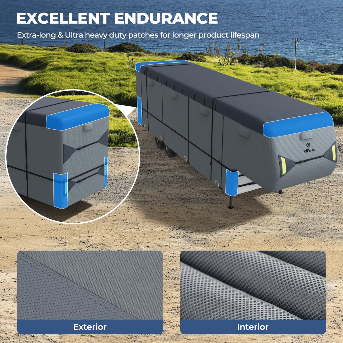 RVMasking 5th Wheel RV Cover, 37'1"-40' Heavy Duty 7 Layers Top Fifth Wheel Cover with 4 Tire Covers, Windproof Rip-Stop Anti-UV Trailer Cover, Dark Gray