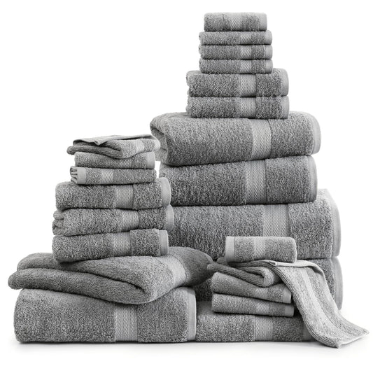 LANE LINEN Cotton Bath Towel Set - 24 Pcs - Highly Absorbent, Quick Dry & Ultra Soft - 2 Bath Sheets, 4 Bath, 6 Hand Towels, 8 Washcloths, 4 Fingertip - Oeko Tex Certified - Space Grey