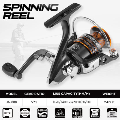 PLUSINNO Fishing Rod and Reel Combos - Carbon Fiber Telescopic Fishing Pole - Spinning Reel 12 +1 Shielded Bearings Stainless Steel BB，Travel Saltwater Freshwater Full Kit 5.91FT