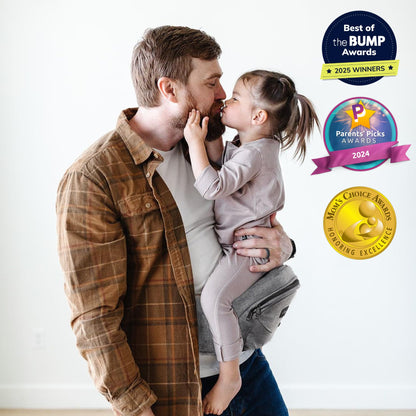 Tushbaby Original Hip Seat Baby Carrier for Babies & Toddlers up to 45 lbs, Safety Certified, Lightweight No-Foam Design with Storage & Nursing Support, Grey