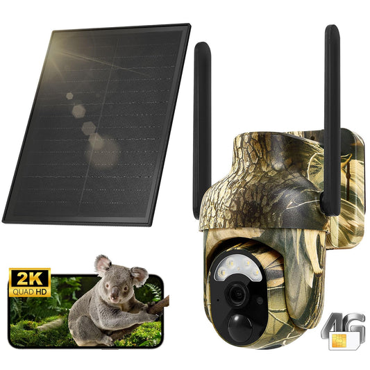 4G LTE Cellular Trail Cameras 2K 360° View Live Streaming Game Camera Built-in SIM Card with Motion Activated Color Night Vision Remote Phone Access Solar Powered Trail Camera IP65 Waterproof