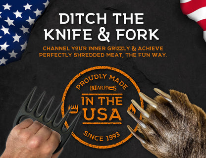 Bear Paws Meat Claws - The Original BBQ Meat Shredder Claws for Pulled Pork, USA Made - Easily Lift, Shred, Pull and Serve Pork, Chicken, Brisket and Turkey - Valentine’s Day Gifts for Men (Black)