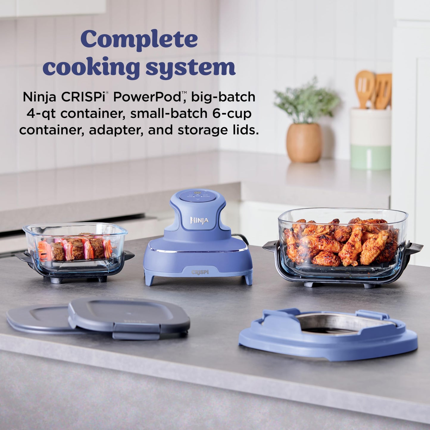 Ninja | Air Fryer | Crispi 4-in-1 Portable Cooking System | 4QT & 6 Cup Glass Containers, Crisper Plates & Storage Lids Included | Microwave, Freezer & Dishwasher Safe | Frosted Lilac | FN101PR