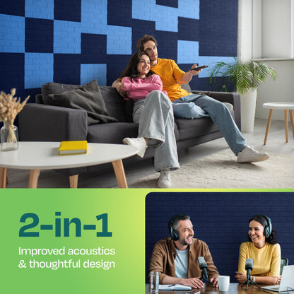 Ekkogo Acoustic Panels 18-Pack Soundproof Wall Panels 12"X12"X0.4" Brick Style Sound Panels Premium Sound Dampening Panels Easy Self Adhesive Installation - [Denim Blue]