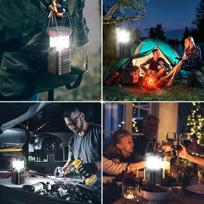 LETMY 4 Pack Camping Lantern, Rechargeable LED Lanterns, Solar Lantern Battery Powered Hurricane Lanterns Flashlight with 3 Powered Ways & USB Cable for Emergency, Power Outage, Hurricane Supplies
