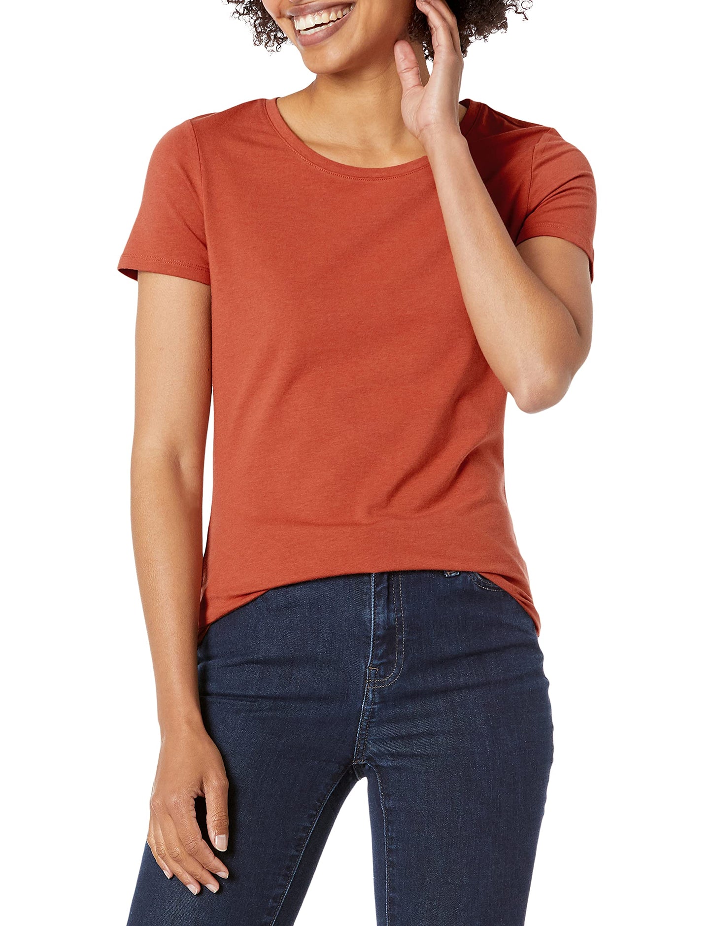 Amazon Essentials Women's Classic-Fit Short-Sleeve Crewneck T-Shirt, Pack of 2, Light Pink/Terracotta, Medium