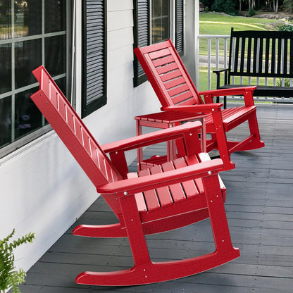 GREENVINES Outdoor Rocking Chairs | Set of 2 | Porch Rocker | HDPE Plastic | Red | Oversized Rockers | High Back | Big & Tall | Ladder Back | for Patio Outside Backyard Balcony