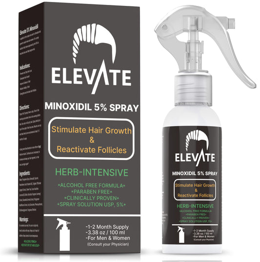 Elevate 5% Minoxidil Hair Growth Spray for Men & Women – Alcohol-Free Extra Strength Scalp Treatment for Thinning Hair & Hair Loss – Non-Greasy Non Oily Hair Regrowth Formula Follicle – 1 Month Supply