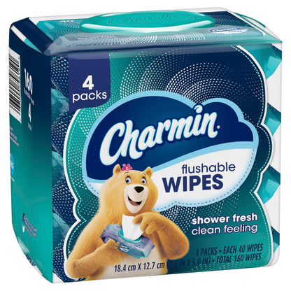 Charmin Flushable Wipes, 160 Total Wipes (4 Packs of 40)