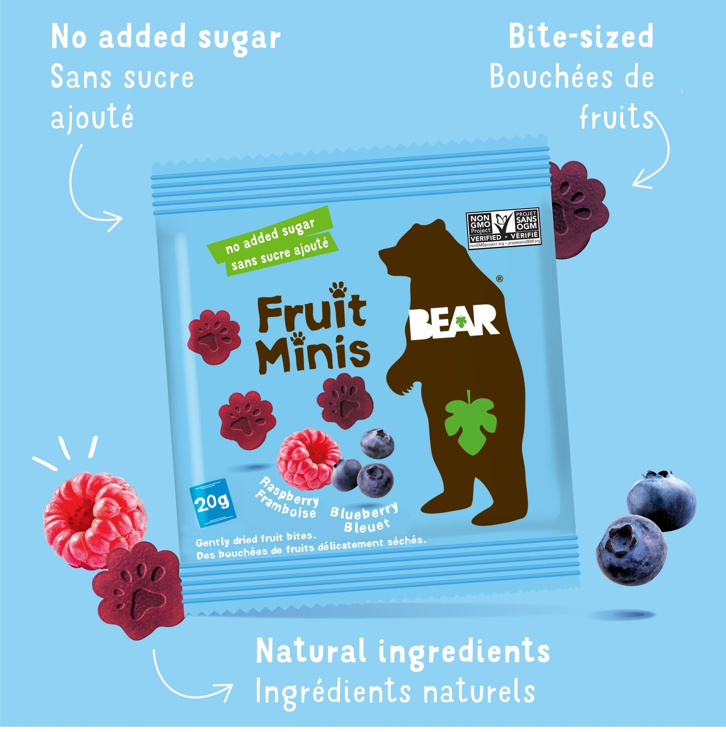Bear Real Fruit Snack Minis, Raspberry/Blueberry