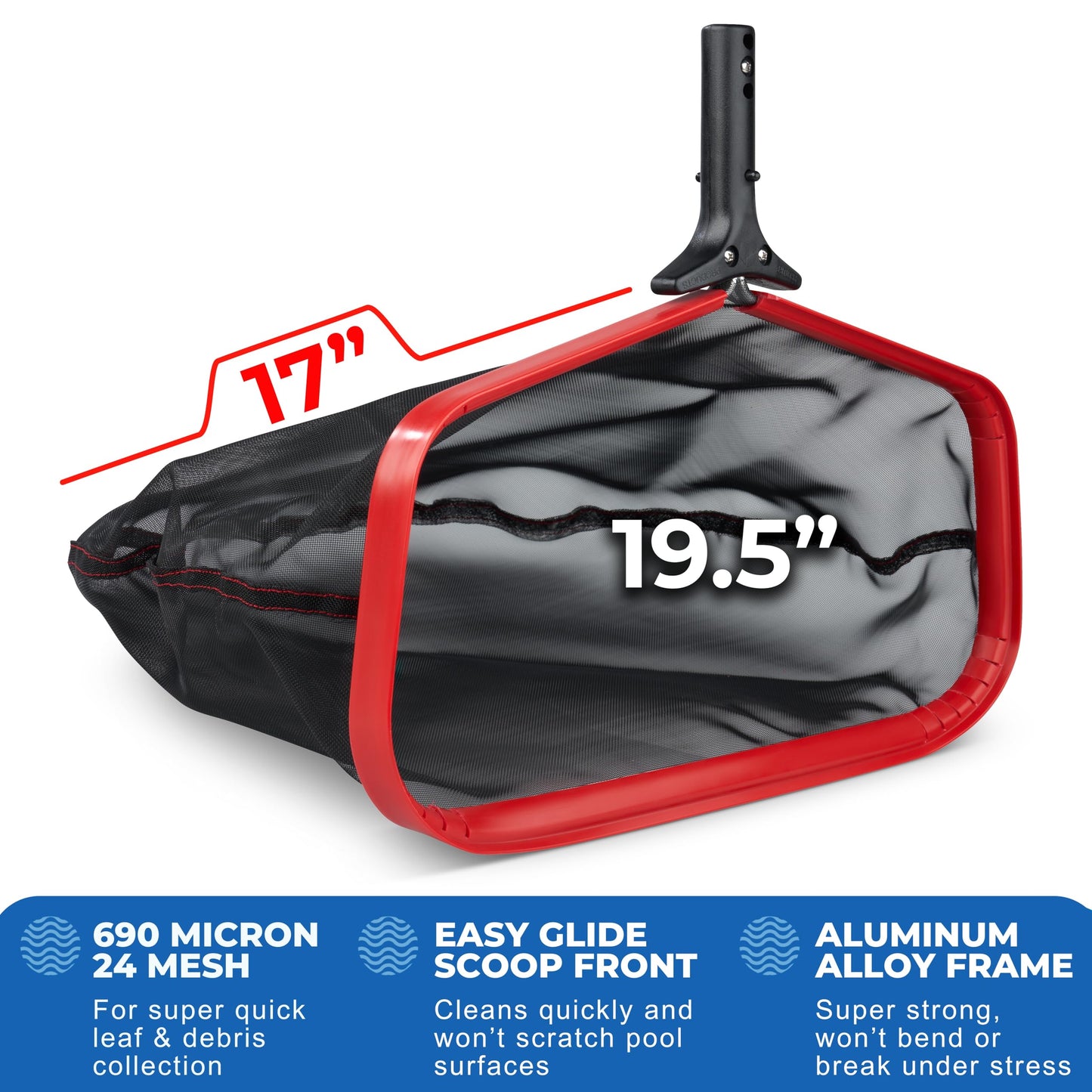 ProTuff 19.5" Fine Pool Net – 2 Year Unconditional Free Replacement – Cleans 3X Faster Than Vacuums – Wide Pool Skimmer with Deep Bag for Easy Maintenance – Skimmer Net for Leaves, Bugs & Other Debris