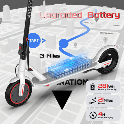 MAXSHOT Electric Scooter Adults & Big Kids, 350W Powerful Motor, Top Speed 12/16/19MPH, 12/16/21Miles Range, 8.5" Solid Tires Folding Commuter Escooter for Commuting, APP Control