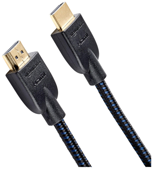 Amazon Basics HDMI Cable 3ft, 4K HDMI 2.0 Cord (18Gbps), Nylon-Braided, 4K@60Hz, 2160p, 48 bit, Compatible with TV/PS5/Xbox/Roku, Black & Blue